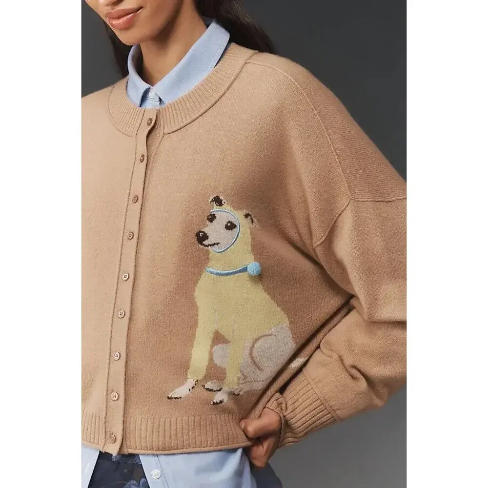 nwt by ANTHROPOLOGIE sz XL The Goldie Cashmere blend cardigan dog edition
